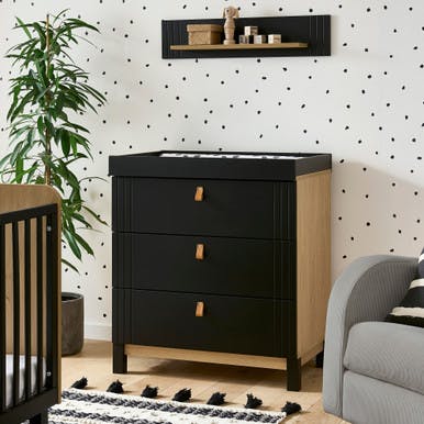 Rafi 3 Drawer Dresser & Changer - Oak & Black
